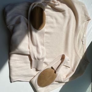 Small Forever21 cream sweater w/ pleather patches, 55% cotton- dark academia